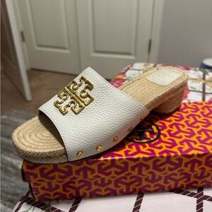 Tory Burch White and Gold Women's Slide Sandals